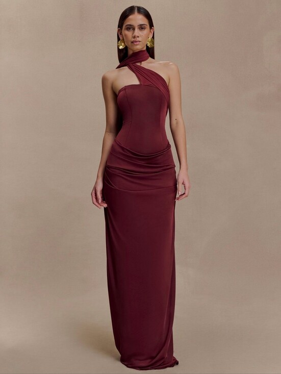 Meshki Dresses & Skirts - Meshki Mattea Slinky Mesh Maxi Dress With Scarf Burgundy red women's size small